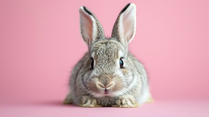 Adorable Bunny on Pink Background