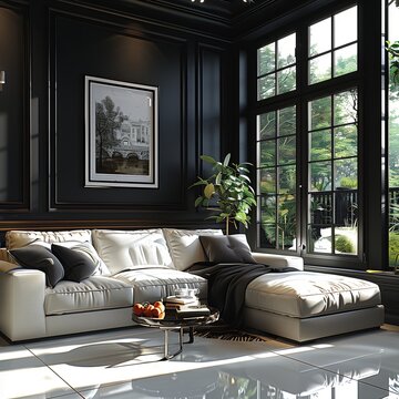 Modern Interior . Contrast of white and black