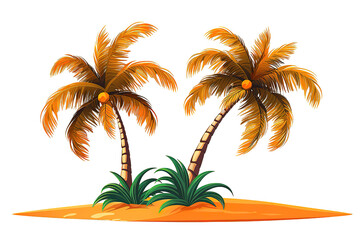 Palm tree against summer sunset isolated on PNG Background. Generative Ai.