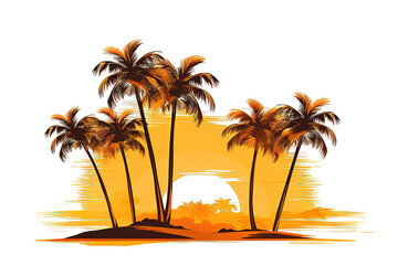 Fototapeta na wymiar Palm tree against summer sunset isolated on PNG Background. Generative Ai.