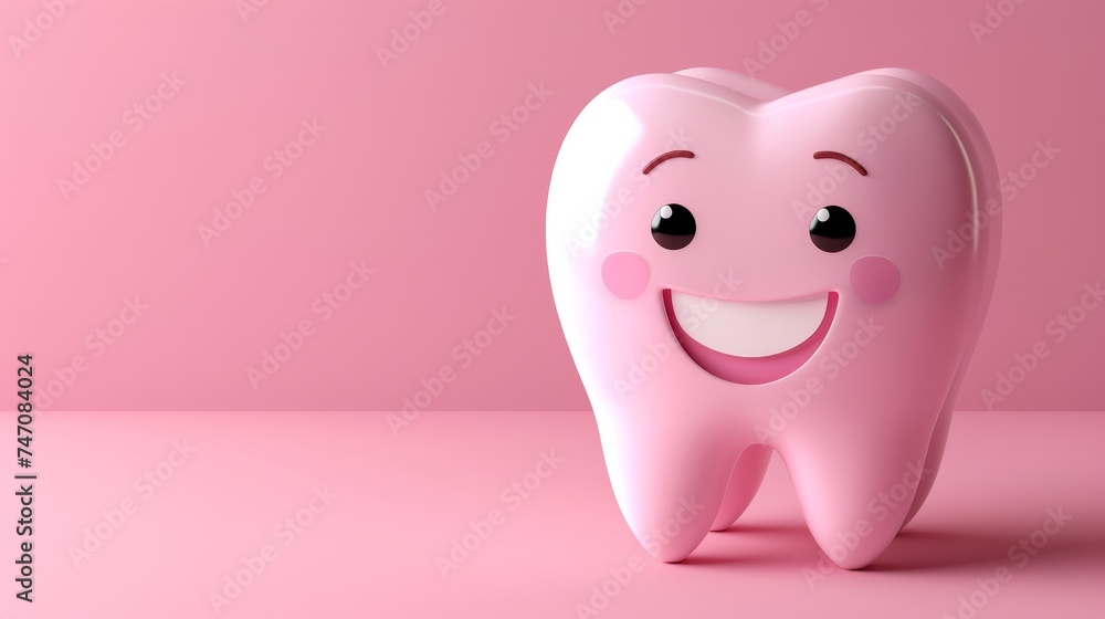 Poster sweet 3d tooth character on soft pastel background, ideal for custom text placement.