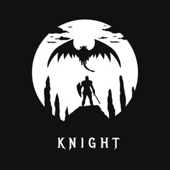 knight and dragon silhouettes vector illustration