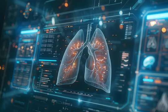 Medical technology concept - Futuristic medical interface displaying human lungs