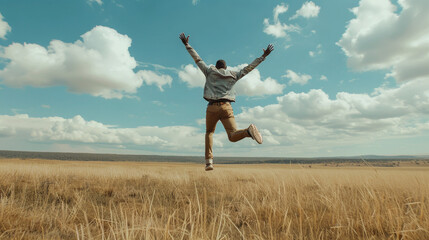 happy businessman with jumping, success concept