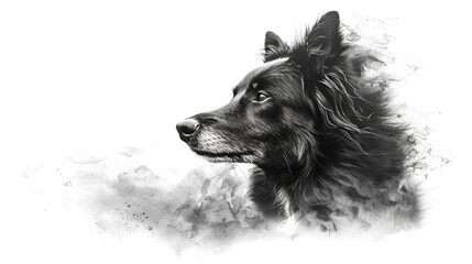 Black and white portrait of a border collie dog.
