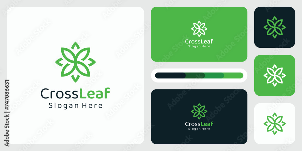 Poster abstract rotating leaf line shape vector logo design.