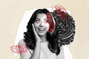 Creative drawing collage picture of female mental health depression medicare treatment anxiety...