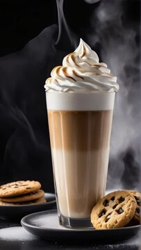 Cappuccino frappe with whipped cream on top and cookies.
