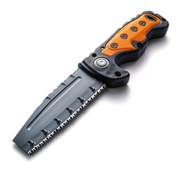 Obraz premium 3D digital render of an orange hand saw isolated