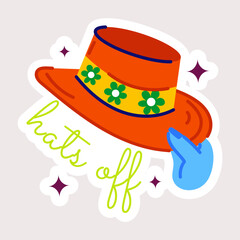 Here’s a flat sticker depicting hats off 