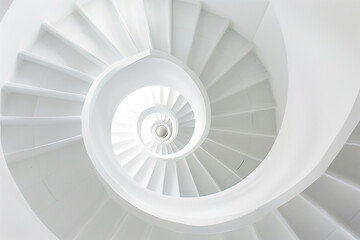 Indoor modern spiral staircase in white. Top view
