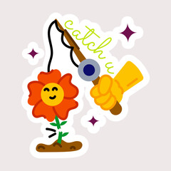 Customizable flat sticker depicting plucking flower