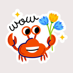 Download this flat sticker of happy crab 