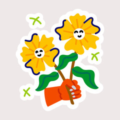 Editable flat sticker of spring flowers 
