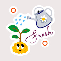 Check out this flat sticker of watering plant 