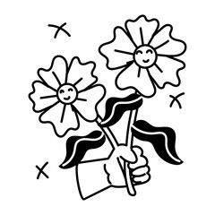Editable glyph sticker of spring flowers 