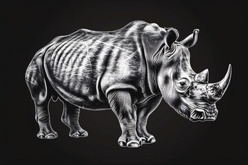 Black hand-drawn rhino graphic symbol for use in print as an herbivore illustration.