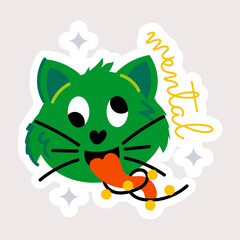A flat sticker showing mental cat face 