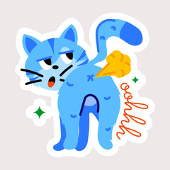 Naught cat fart, flat editable sticker  