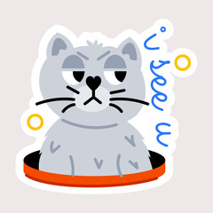 Cat watching with bored face, flat sticker 