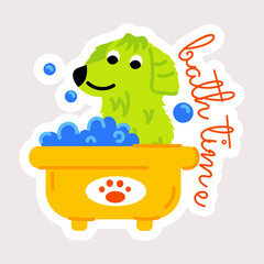 Get this flat sticker of dog bathing 