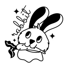 A cute rabbit eating carrot, glyph sticker 