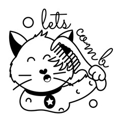 Modern glyph sticker of cat combing 