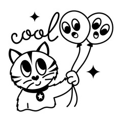 Cute glyph sticker of cat balloons 
