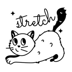 A glyph sticker showing cat stretch flexibility