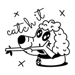 A glyph sticker showing dog catching stick 
