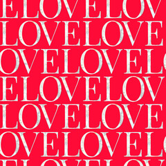 Watercolor hand drawn lettering seamless pattern on red background. Handwritten message. LOVE marble text. Can be used as a print for cards, banner or poster, invitation, wedding, congratulations.