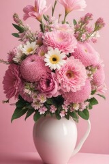 Vibrant colorful bouquet in a glass vase