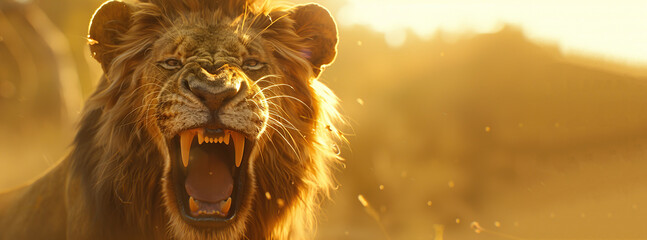 Roar of Success. Lion's Triumph. Yellow Background. Copy Space. 
