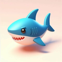 Flat logo of shark, 3d rendering cartoon character
