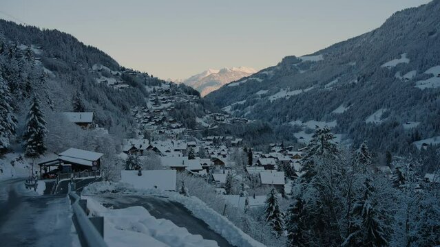 Swiss Alps valley featuring the village of Champery.