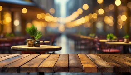 Keuken spatwand met foto image of wooden table in front of abstract blurred background of resturant lights, Ai Generate  © Yasir