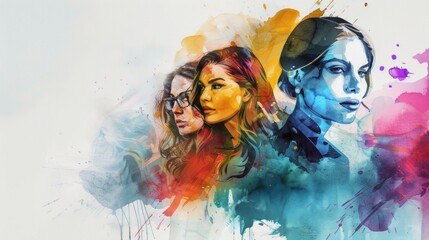International Women's Day, Harmonious Watercolor Women's Profiles in Unity