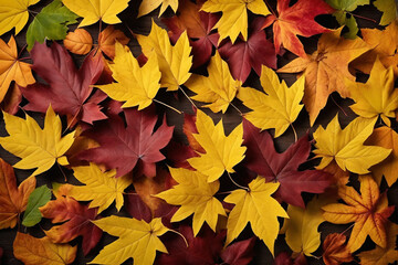 Naklejka na ściany i meble Autumn leaves background, top view