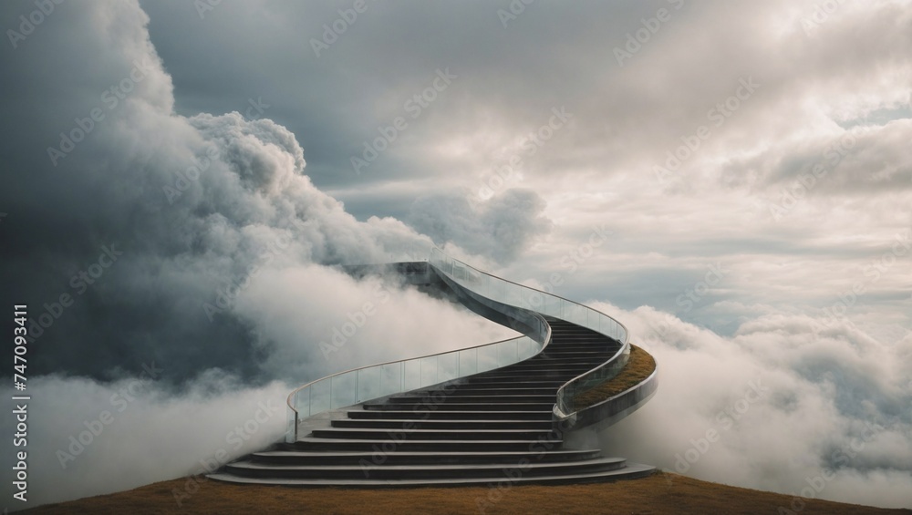 Wall mural stairway in clouds