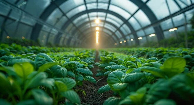 assisted crop optimization in an agricultural dome, a greenhouse filled with lots of green plants