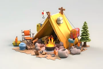 Crédence de cuisine en verre imprimé Montagnes 3d rendering of camping elements
