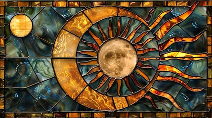 stained glass sun and moon