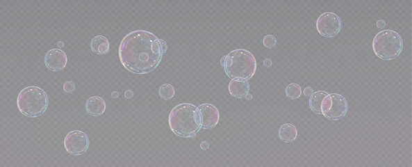 Realistic soap bubbles.Flying bubbles on a transparent background.	