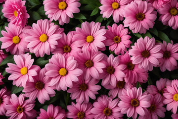 Beautiful pink flowers background, top view