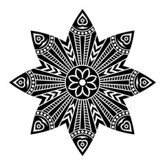 Mandala. Decorative round ornament. Isolated on white background. Arabic, Indian, ottoman motifs. For cards, invitations, t-shirts. Vector monochrome illustration. Black mandala silhouette.