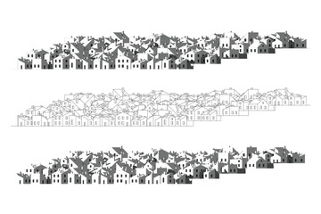 Vector illustration of sketched 3d cottages or a cottage district	
