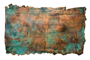 Oxidized copper metal banner isolated on transparent background Generative Ai 