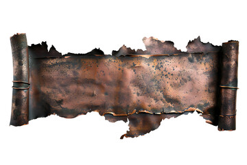 Oxidized copper metal banner isolated on transparent background Generative Ai 