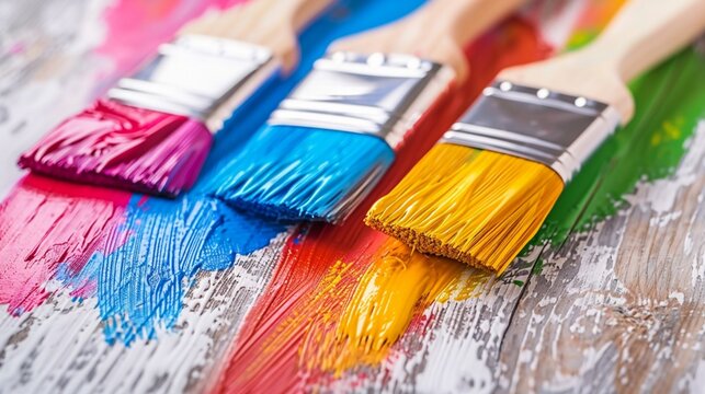 Paint brushes dipped in vibrant colors, poised to add personality to a room through careful strokes.