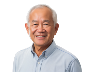  portrait of senior Asian man on transparent